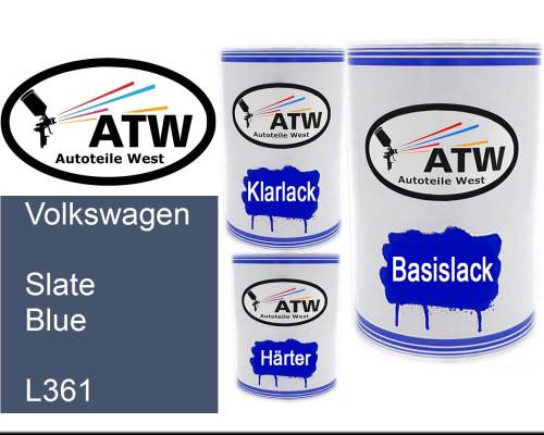 Volkswagen, Slate Blue, L361: 500ml Lackdose + 500ml Klarlack + 250ml Härter - Set, von ATW Autoteile West.